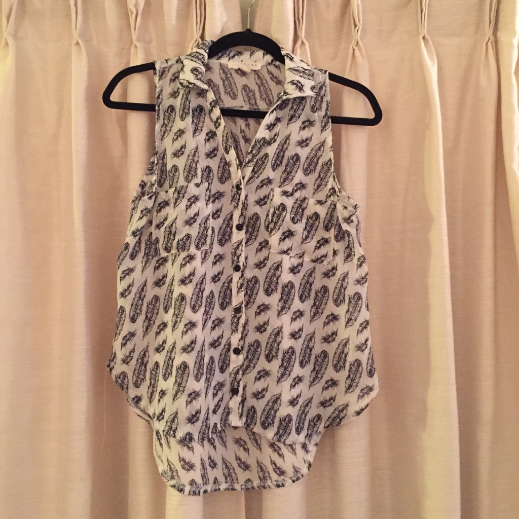 BlackWhite Leaf Buttoned Front Tank